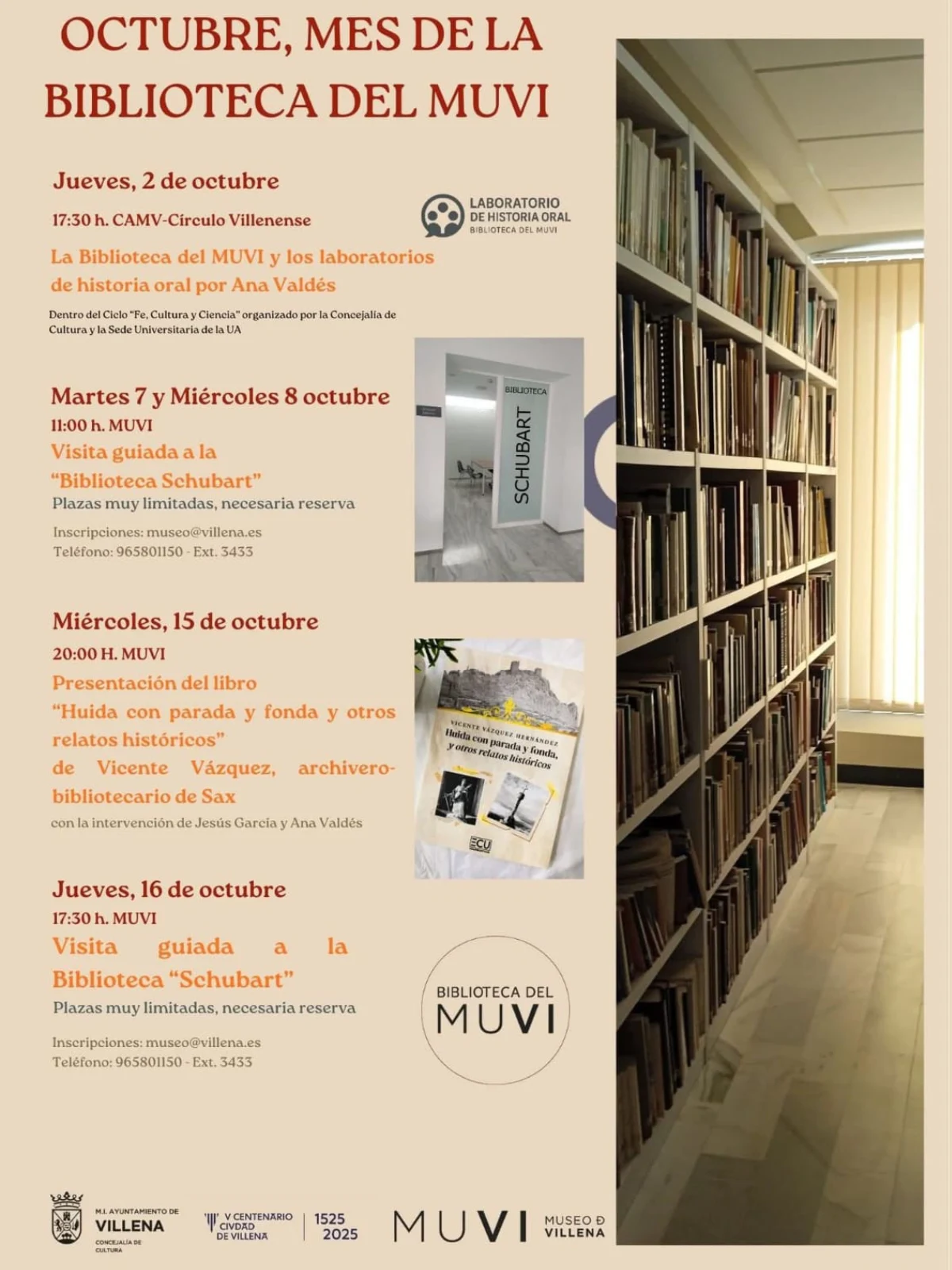 CULTURA Y LA BIBLIOTECA DEL MUSEO DE VILLENA (MUVI) PRESENTAN LA PROGRAMACIÓN DE LA BIBLIOTECA.