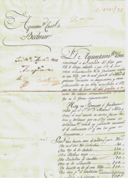 LA ESCUELA EN BEDMAR (JAÉN) A COMIENZOS DEL SIGLO XIX.