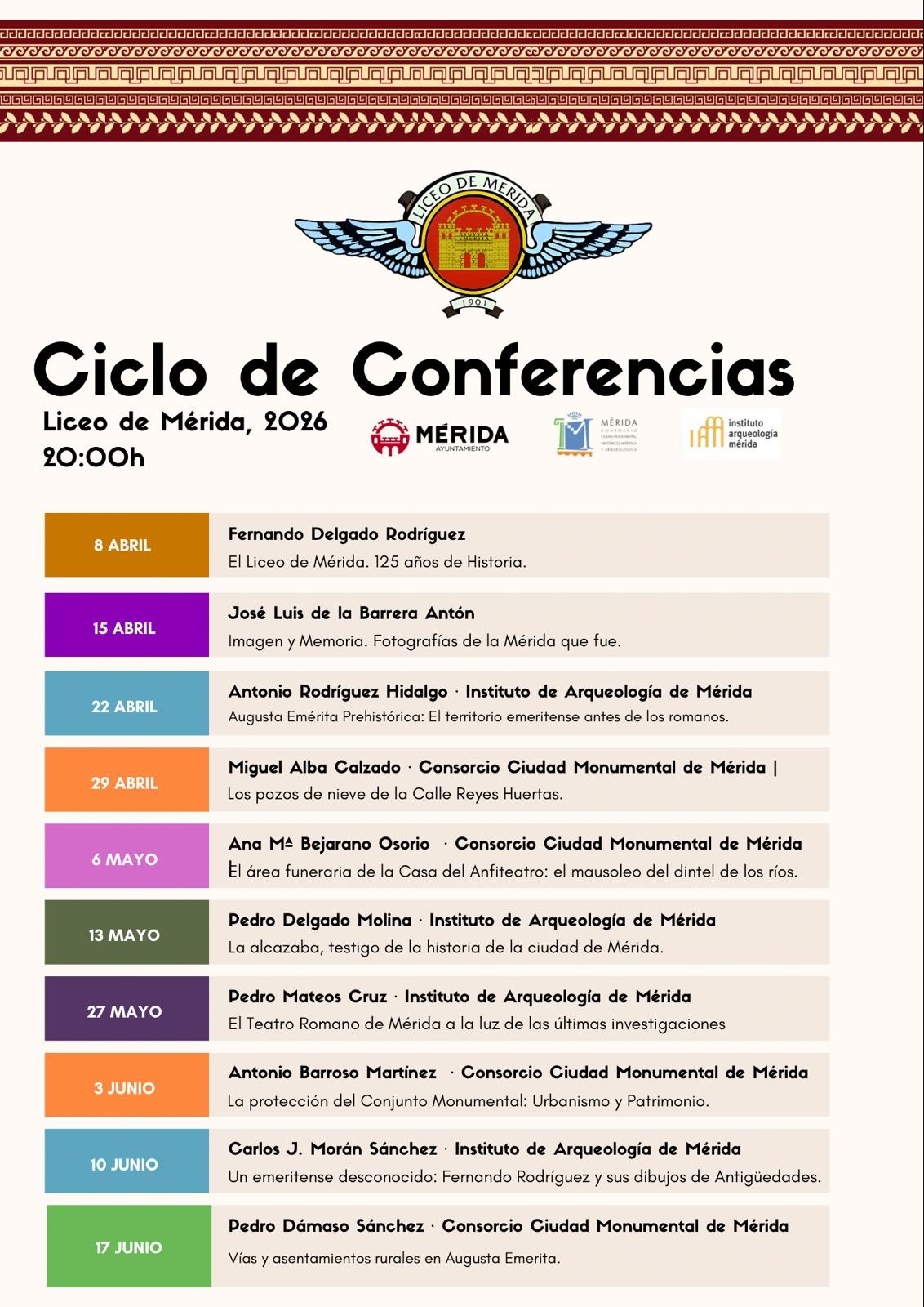 CONFERENCIAS SOBRE EL 125 ANIVERSARIO DE LICEO EN MÉRIDA (BADAJOZ)