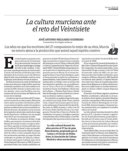 LA CULTURA MURCIANA ANTE EL RETO DEL «VEINTISIETE».