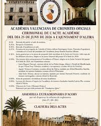 L’ACADÈMIA VALENCIANA DE CRONISTES OFICIALS CELEBRARÀ A ALZIRA EL SEU ACTE ACADÈMIC ANUAL