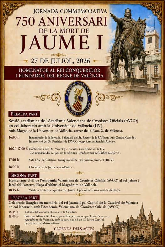 ESTE LUNES, 27 DE JULIO, SE CUMPLEN 750 AÑOS DE LA MUERTE DEL GRAN REY JAIME I EL CONQUISTADOR