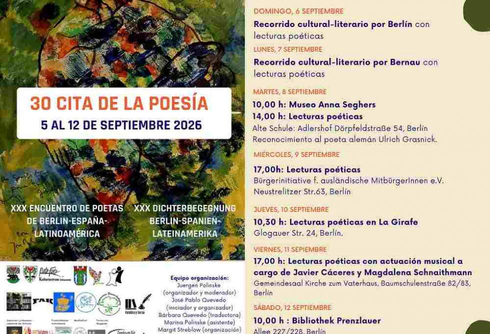 LA XXX CITA DE LA POESÍA CONGREGA EN BERLÍN A UNA TREINTENA DE POETAS DE ALEMANIA, ESPAÑA Y LATINOAMÉRICA