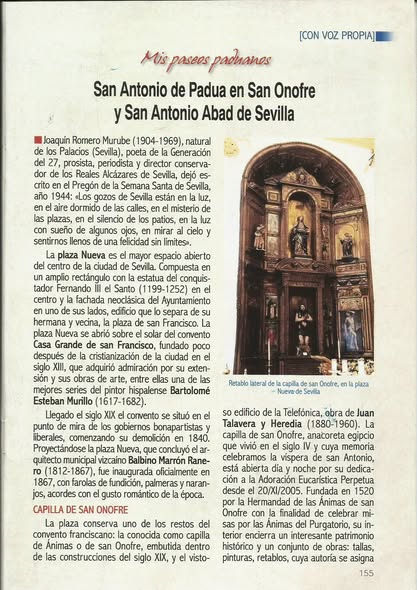 SAN ANTONIO DE PADUA EN SAN ONOFRE Y SAN ANTONIO ABAD DE SEVILLA.