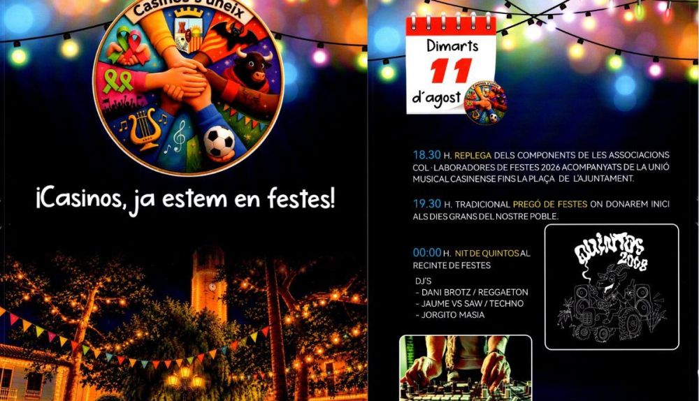MARTES 11 DE AGOSTO. HOY EMPIEZAN LAS FIESTAS PATRONALES.CASINOS: MARTES 11 DE AGOSTO. HOY EMPIEZAN LAS FIESTAS PATRONALES.