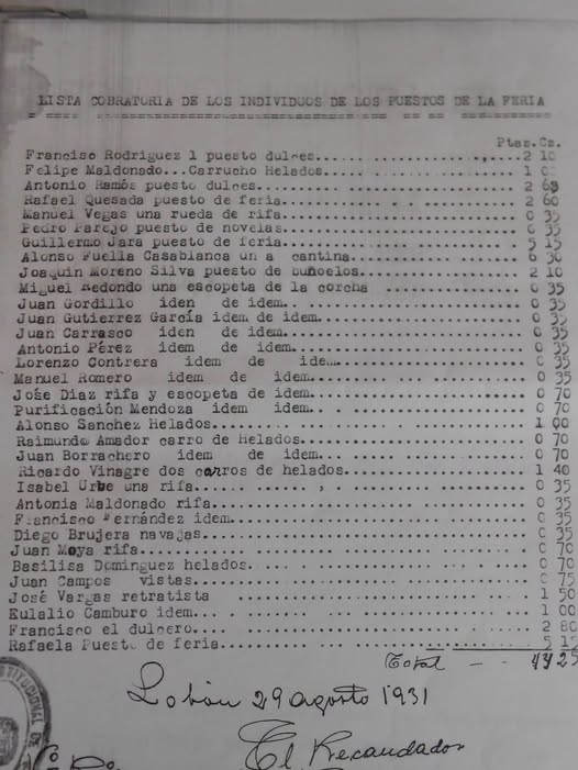 LA FERIA DE LOBON EN 1931. EL AYUNTAMIENTO RECAUDÓ 44,25 PESETAS.