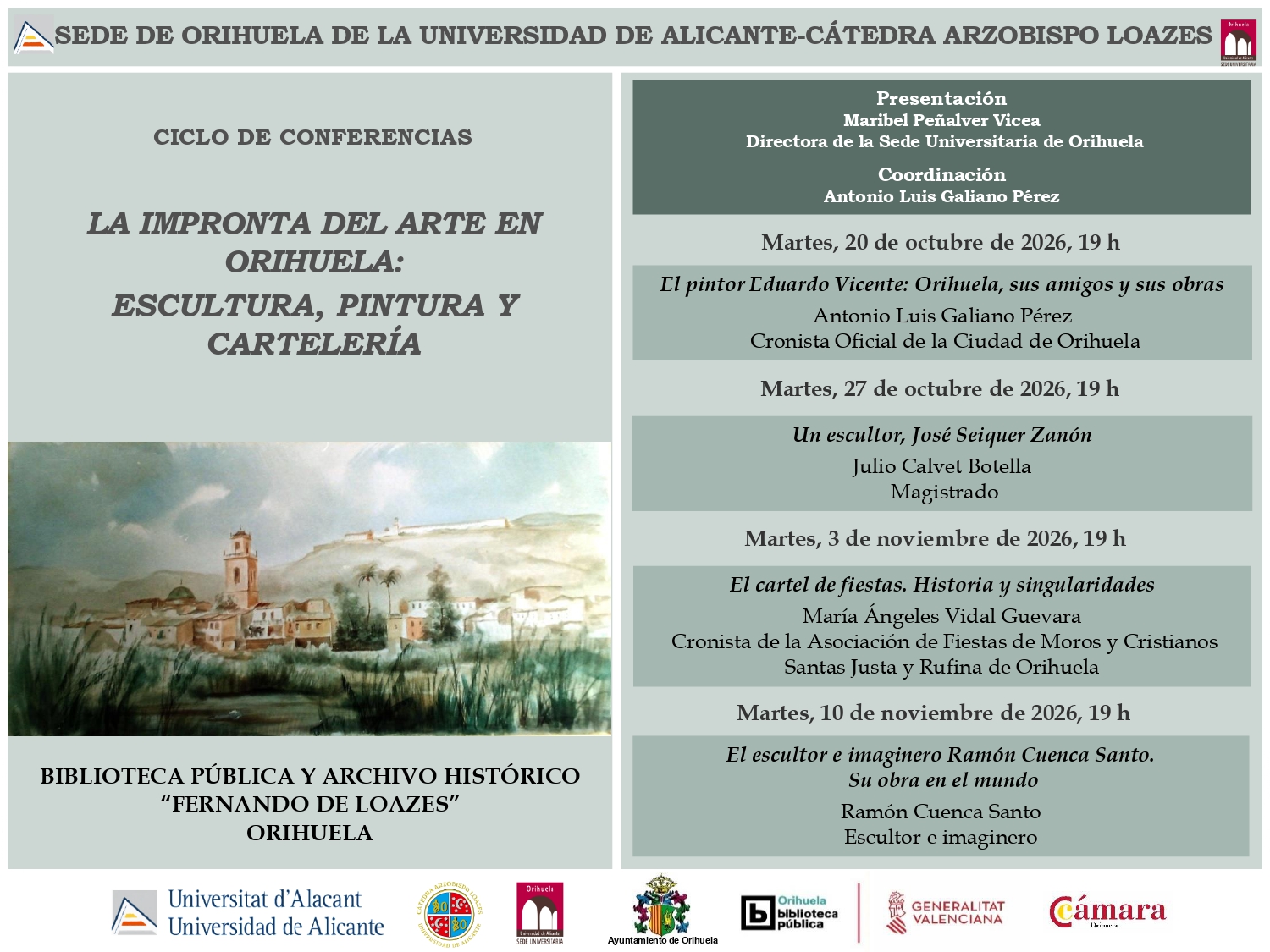 ORIHUELA DESCUBRE EL LEGADO DE GRANDES ARTISTAS CON UN NUEVO CICLO SOBRE ESCULTURA, PINTURA Y CARTELERÍA