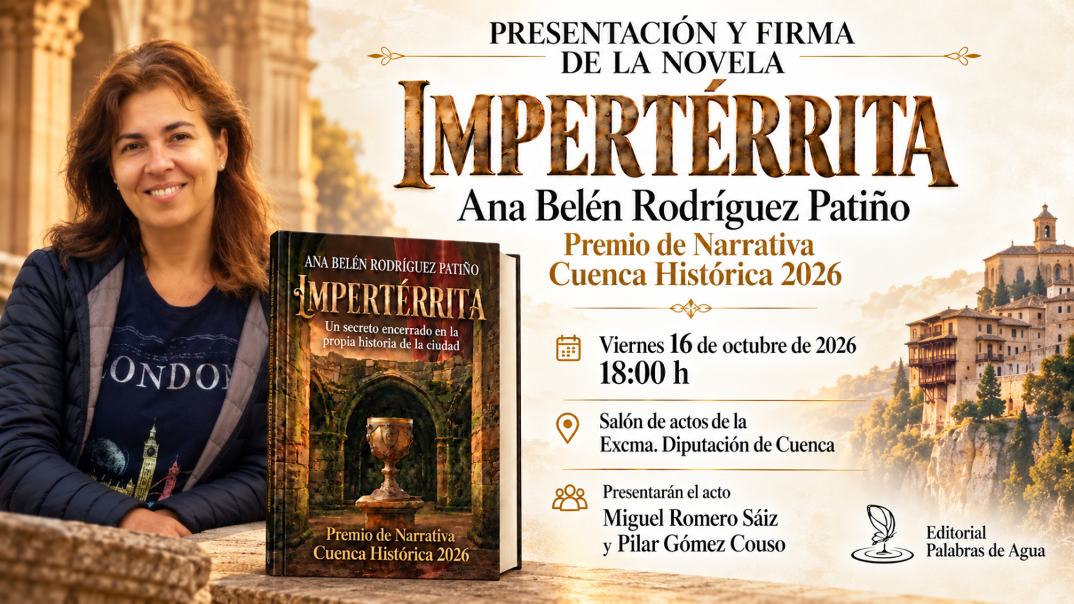 «IMPERTÉRRITA», PREMIO DE NARRATIVA CUENCA HISTÓRICA 2026, SE PRESENTA EL VIERNES 16 EN LA DIPUTACIÓN